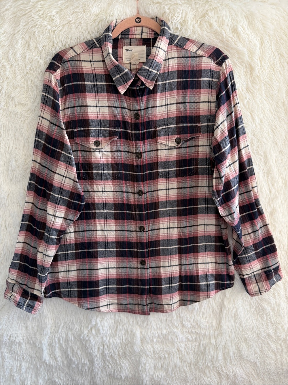 Tilley Womens Plaid Flannel Shirt XL Organic Cotton Cabincore Granola Gorpcore